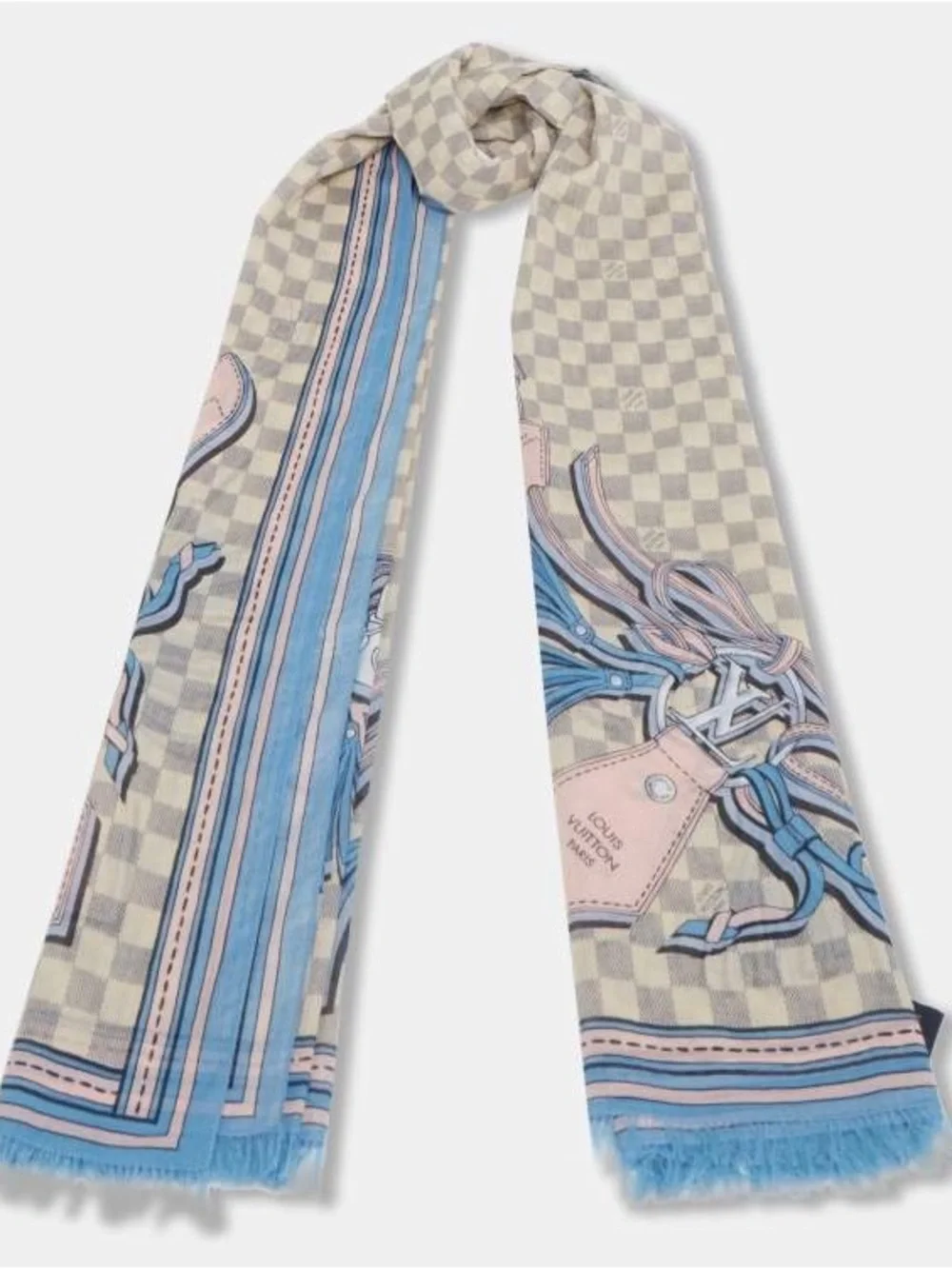 LOUIS VUITTON DAMIER AZUR STRAPS SCARF